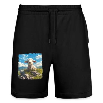 Sheep Sheep - Stanley/Stella Trainer Unisex Organic Jogging Shorts - black - Front - Nik (191cm) & Marisol (170cm)
