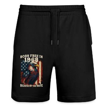 Born Free in 1968 – 57 Years of Freedom Legacy - Stanley/Stella Trainer Unisex Organic Jogging Shorts - black - Front - Nik (191cm) & Marisol (170cm)