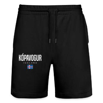Kópavogur Island - Stanley/Stella Trainer Unisex Organic Jogging Shorts - black - Front - Nik (191cm) & Marisol (170cm)