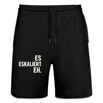 Es eskaliert eh – Spruchshirt für jeden Anlass - Stanley/Stella Unisex Bio Joggingshorts Trainer  - Schwarz - Vorne - Nik (191cm) & Marisol (170cm)