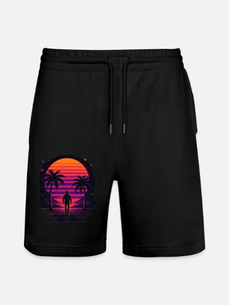 Synthwave Cowboy - Clothing Desert - Stanley/Stella Trainer Unisex Organic Jogging Shorts - black