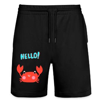 Cute Crab Says Hello - Gift Idea for Kids - Stanley/Stella Trainer Unisex Organic Jogging Shorts - black - Front - Nik (191cm) & Marisol (170cm)
