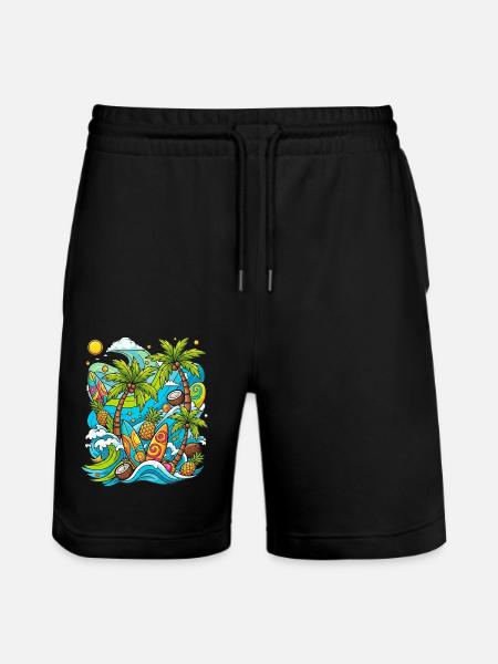 Tropical holiday pattern - Stanley/Stella Trainer Unisex Organic Jogging Shorts - black