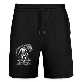 Manga Shirt: Samurai DJ under the spell of the dragon - Stanley/Stella Trainer Unisex Organic Jogging Shorts - black - Front - Nik (191cm) & Marisol (170cm)