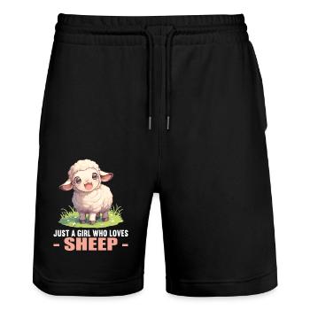 Sheep Sheep - Stanley/Stella Trainer Unisex Organic Jogging Shorts - black - Front - Nik (191cm) & Marisol (170cm)