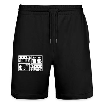 Drone Enthusiast My Problem My Pictogram Mom Dad - Stanley/Stella Trainer Unisex Organic Jogging Shorts - black - Front - Nik (191cm) & Marisol (170cm)