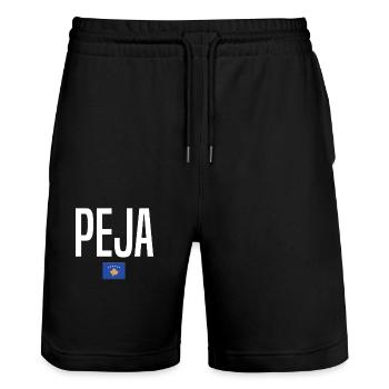 Peja, Kosovo - Stanley/Stella Trainer Unisex Organic Jogging Shorts - black - Front - Nik (191cm) & Marisol (170cm)