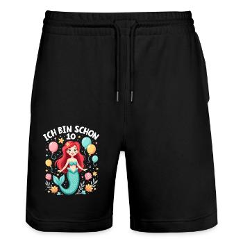 J’ai déjà 10 ans Mermaid Birthday Girl - Short de jogging bio TRAINER Stanley/Stella unisexe - noir - Devant - Nik (191cm) & Marisol (170cm)