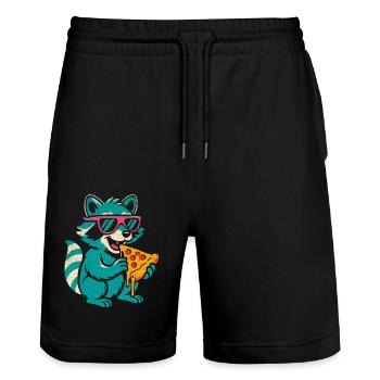 Waschbär mit Sonnenbrille isst Pizza - Stanley/Stella Unisex Bio Joggingshorts Trainer  - Schwarz - Vorne - Nik (191cm) & Marisol (170cm)