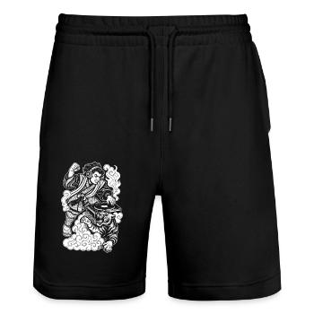Samurai Shirt: Turntable with Techno & Tiger - Stanley/Stella Trainer Unisex Organic Jogging Shorts - black - Front - Nik (191cm) & Marisol (170cm)