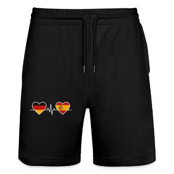 Germany Spain Heartbeat - Stanley/Stella Trainer Unisex Organic Jogging Shorts - black - Front - Nik (191cm) & Marisol (170cm)