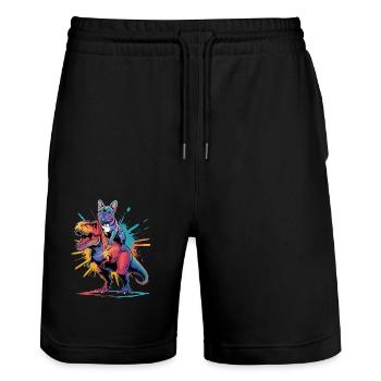 French Bulldog Riding Dinosaur With - Stanley/Stella Trainer Unisex Organic Jogging Shorts - black - Front - Nik (191cm) & Marisol (170cm)