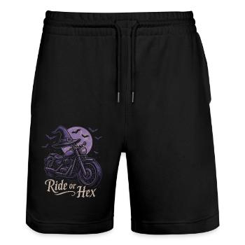Balade de sorcière à moto à la pleine lune - Short de jogging bio TRAINER Stanley/Stella unisexe - noir - Devant - Nik (191cm) & Marisol (170cm)
