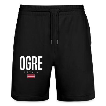 Ogre, Latvia - Stanley/Stella Trainer Unisex Organic Jogging Shorts - black - Front - Nik (191cm) & Marisol (170cm)