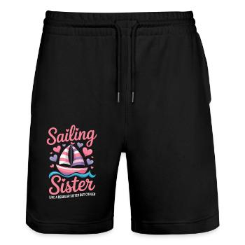Sailing Saying Sister Sailor Sailing Gift - Stanley/Stella Trainer Unisex Organic Jogging Shorts - black - Front - Nik (191cm) & Marisol (170cm)
