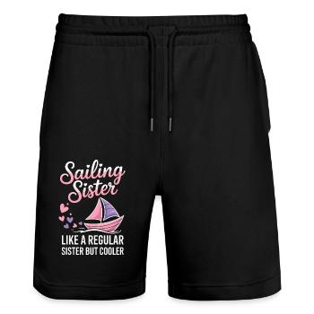 Segeln Spruch Schwester Segler Segeln Geschenk - Stanley/Stella Unisex Bio Joggingshorts Trainer  - Schwarz - Vorne - Nik (191cm) & Marisol (170cm)