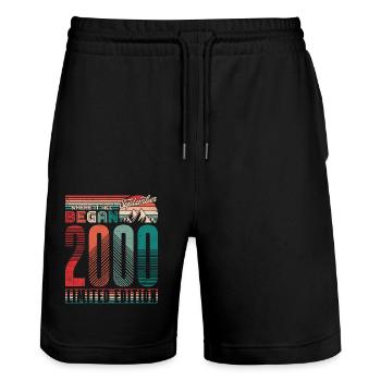 Geburtstag 2000 Jahrgang September Retro Geschenk - Stanley/Stella Unisex Bio Joggingshorts Trainer  - Schwarz - Vorne - Nik (191cm) & Marisol (170cm)