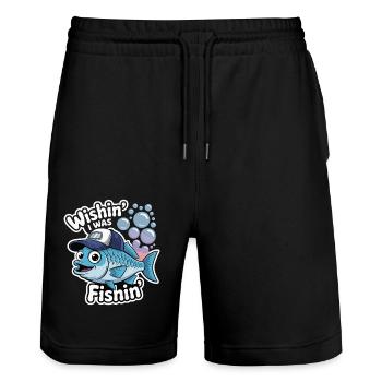 FISH, WISHIN I WAS FISHIN - Stanley/Stella Trainer Unisex Organic Jogging Shorts - black - Front - Nik (191cm) & Marisol (170cm)