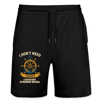 Funny saying ship-boat-captain - Stanley/Stella Trainer Unisex Organic Jogging Shorts - black - Front - Nik (191cm) & Marisol (170cm)