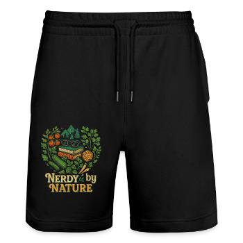 Nerdy By Nature Retro Illustration - Stanley/Stella Trainer Unisex Organic Jogging Shorts - black - Front - Nik (191cm) & Marisol (170cm)