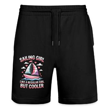 Sailing Saying Girl Sailor Sailing Gift - Stanley/Stella Trainer Unisex Organic Jogging Shorts - black - Front - Nik (191cm) & Marisol (170cm)