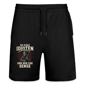 So many idiots – and only one scythe - Stanley/Stella Trainer Unisex Organic Jogging Shorts - black - Front - Nik (191cm) & Marisol (170cm)