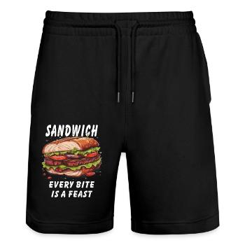 SANDWICH EVERY BITE IS A FEAST - Stanley/Stella Trainer Unisex Organic Jogging Shorts - black - Front - Nik (191cm) & Marisol (170cm)