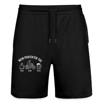 Ma journée parfaite – café, moto, bière - Short de jogging bio TRAINER Stanley/Stella unisexe - noir - Devant - Nik (191cm) & Marisol (170cm)