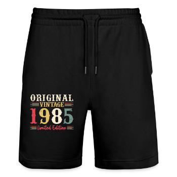 40 Jahre 1985 Vintage Retro Geburtstagsgeschenk - Stanley/Stella Unisex Bio Joggingshorts Trainer  - Schwarz - Vorne - Nik (191cm) & Marisol (170cm)