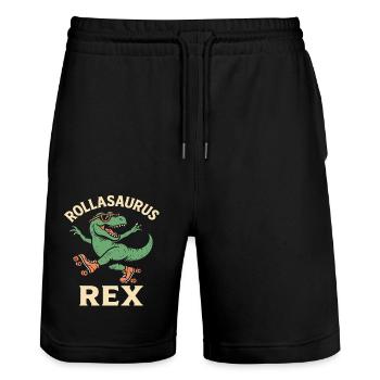 Dinosaurier mit Sonnenbrille fährt Rollschuhe - Stanley/Stella Unisex Bio Joggingshorts Trainer  - Schwarz - Vorne - Nik (191cm) & Marisol (170cm)
