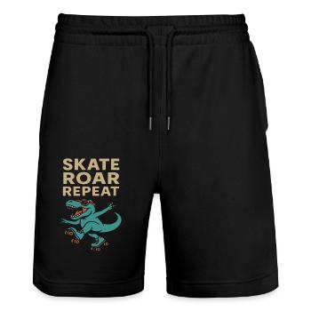 Funny dinosaur and roller skater saying - Stanley/Stella Trainer Unisex Organic Jogging Shorts - black - Front - Nik (191cm) & Marisol (170cm)
