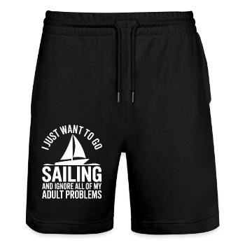 Sailing Saying Sailor Sailing Gift - Stanley/Stella Trainer Unisex Organic Jogging Shorts - black - Front - Nik (191cm) & Marisol (170cm)