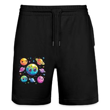 Amis colorés de la planète - Short de jogging bio TRAINER Stanley/Stella unisexe - noir - Devant - Nik (191cm) & Marisol (170cm)