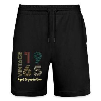 60 Jahre 1965 Vintage Retro Geburtstagsgeschenk - Stanley/Stella Unisex Bio Joggingshorts Trainer  - Schwarz - Vorne - Nik (191cm) & Marisol (170cm)