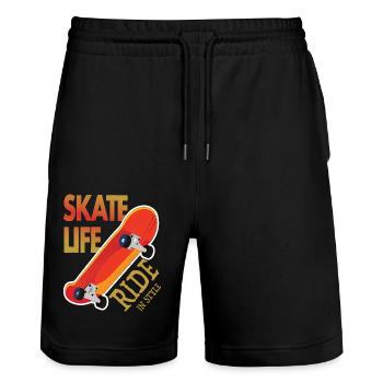 Skateboard Passion - Planche de Skate sports - Short de jogging bio TRAINER Stanley/Stella unisexe - noir - Devant - Nik (191cm) & Marisol (170cm)