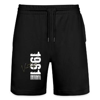 64. Geburtstag Original August Jahrgang 1961 - Stanley/Stella Unisex Bio Joggingshorts Trainer  - Schwarz - Vorne - Nik (191cm) & Marisol (170cm)
