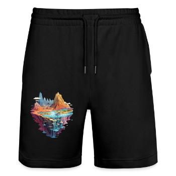 Mystical fantasy world island adventure landscape - Stanley/Stella Trainer Unisex Organic Jogging Shorts - black - Front - Nik (191cm) & Marisol (170cm)