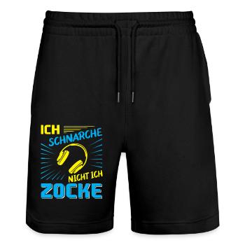Zocken Gamer Gaming Zocker Controller Videospiele - Stanley/Stella Unisex Bio Joggingshorts Trainer  - Schwarz - Vorne - Nik (191cm) & Marisol (170cm)