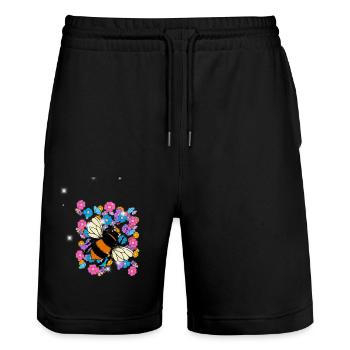 Retro Biene Bienen Hummel Blume Kinder - Stanley/Stella Unisex Bio Joggingshorts Trainer  - Schwarz - Vorne - Nik (191cm) & Marisol (170cm)