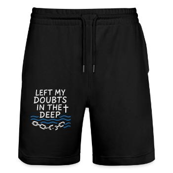Read my doubts in the deep baptized - Stanley/Stella Trainer Unisex Organic Jogging Shorts - black - Front - Nik (191cm) & Marisol (170cm)