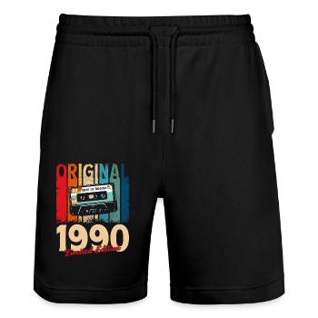 35ème Anniversaire Cassette Homme Original Août 1990 - Short de jogging bio TRAINER Stanley/Stella unisexe - noir - Devant - Nik (191cm) & Marisol (170cm)