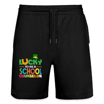 Be Happy as a School Counselor - Stanley/Stella Trainer Unisex Organic Jogging Shorts - black - Front - Nik (191cm) & Marisol (170cm)