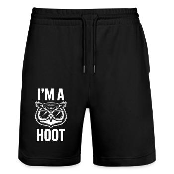 Eule Spruch Eulen Lustiges Eulen Geschenk - Stanley/Stella Unisex Bio Joggingshorts Trainer  - Schwarz - Vorne - Nik (191cm) & Marisol (170cm)
