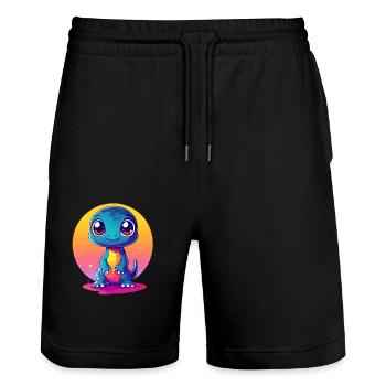 Dino at sunset - Stanley/Stella Trainer Unisex Organic Jogging Shorts - black - Front - Nik (191cm) & Marisol (170cm)