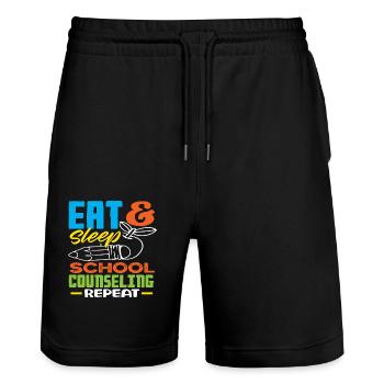 Eat Sleep School Counseling Repeat Motivation - Stanley/Stella Trainer Unisex Organic Jogging Shorts - black - Front - Nik (191cm) & Marisol (170cm)