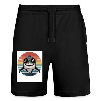 70s 80s Sommer Retro Vintage Hai mit Sonnenbrille - Stanley/Stella Unisex Bio Joggingshorts Trainer  - Schwarz - Vorne - Nik (191cm) & Marisol (170cm)