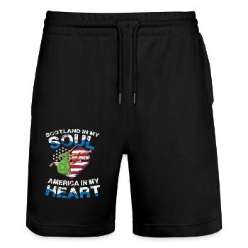 Scotland In My Soul America In My Soul - Stanley/Stella Trainer Unisex Organic Jogging Shorts - black - Front - Nik (191cm) & Marisol (170cm)