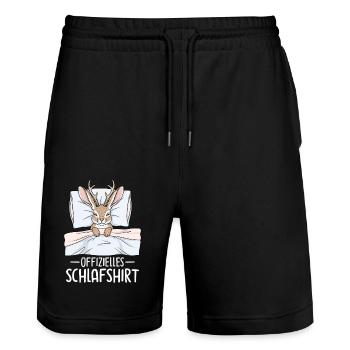 Offizielles Schlafshirt - Stanley/Stella Unisex Bio Joggingshorts Trainer  - Schwarz - Vorne - Nik (191cm) & Marisol (170cm)