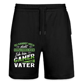 Zocken Gamer Gaming Zocker Controller Videospiele - Stanley/Stella Unisex Bio Joggingshorts Trainer  - Schwarz - Vorne - Nik (191cm) & Marisol (170cm)