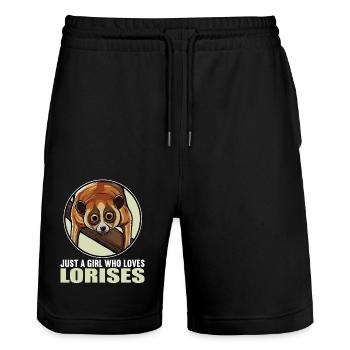 Slow lorises Loris - Stanley/Stella Trainer Unisex Organic Jogging Shorts - black - Front - Nik (191cm) & Marisol (170cm)